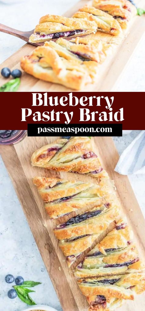 This blueberry pastry braid looks impressive but it’s surprisingly simple to make! Enjoy this for dessert or serve it for brunch! This sweet treat will be a hit. Blueberry Puff Pastry Recipes, Blueberry Puff Pastry, Blueberry Pastry, Pastry Braid, Braid Looks, Easy Pastry Recipes, Almond Pastry, Puff Pastry Desserts, Breakfast Recipes Sweet