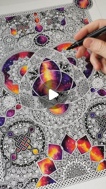 Rob on Instagram: "After several months dipping in and out of this one I am finished! My only real goal when creating this piece was to challenge myself and I feel like I have definitely done that. I wanted to incorpaote all of my favourite elements into it. Those being watercolor galaxies, celtic knots, cute lil stars and a whole lot of mandala detailing! Getting it to flow properly and all work together as one cohesive design was super challenging but I'm pretty stoked with the result! This video is super long and if you're anything like me who has the attention span of a gold fish it might be tricky to stick it out. But please do! I think it's worth it 🙏✌️ . . . . #mandala #mandalas #mandalatattoo #mandalaart #mandalalove #mandaladesign #mandala_sharing #beautiful_mandalas #mandalapass Watercolor Mandala, Watercolor Galaxy, Stick It, Celtic Knots, Attention Span, Gold Fish, Challenge Me, Mandala Tattoo, Stick It Out