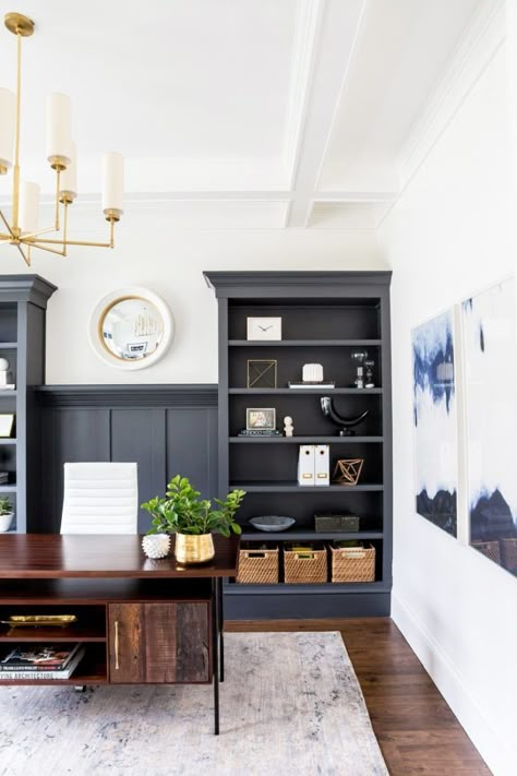 Benjamin Moore Cheating Heart, a great alternative to navy blue paint. Dark Home Office, Navy Blue Paint Colors, Navy Blue Paint, Painted Interior Doors, Office Paint, Modern Murphy Beds, Murphy Bed Plans, Blue Paint Colors, Dark Home