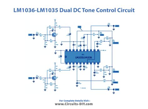 LM1036-LM1035 Dual DC Tone Control Circuit Tone Control Circuit Diagram, Basic Electronic Circuits, Circuit Board Design, Diy Amplifier, Electronic Circuit Projects, Tone Control, Electronic Circuit, Electronics Mini Projects, Pcb Board