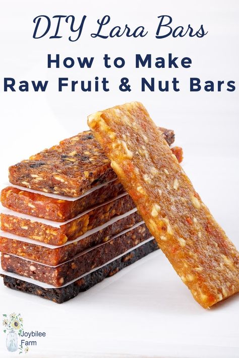 DIY Lara Bars - How to Make Raw Fruit and Nut Bars - Joybilee® Farm | DIY | Herbs | Gardening | Diy Lara Bars, Lara Bars Recipe, Farm Diy, Energy Bars Recipe, Healthy Snack Bars, Fruit And Nut Bars, Nut Bars, Lara Bars, Healthy Bars