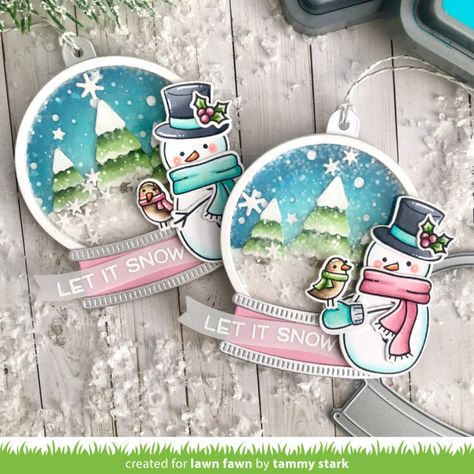 Cute Snow Globe, Winter Paper, Lawn Fawn Blog, Diy Snow Globe, Lawn Fawn Stamps, Snowman Cards, Snow Much Fun, Lawn Fawn Cards, Christmas Labels