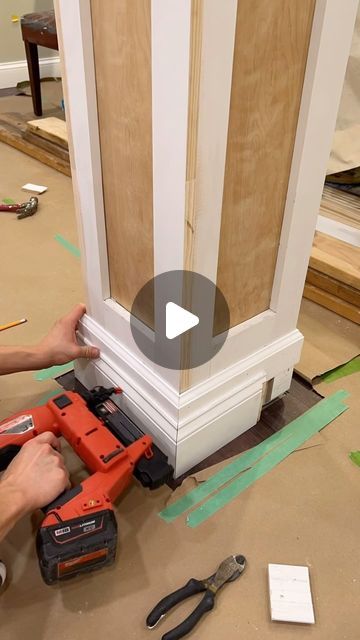 Diy Greek Pillars Columns, Beam And Column Structure, Support Column Ideas Kitchen, Interior Column Wrap Ideas, Interior Post Wrap Ideas, Collums Design, House Columns Makeover, Diy Column Wrap, Wood Pillars Interior