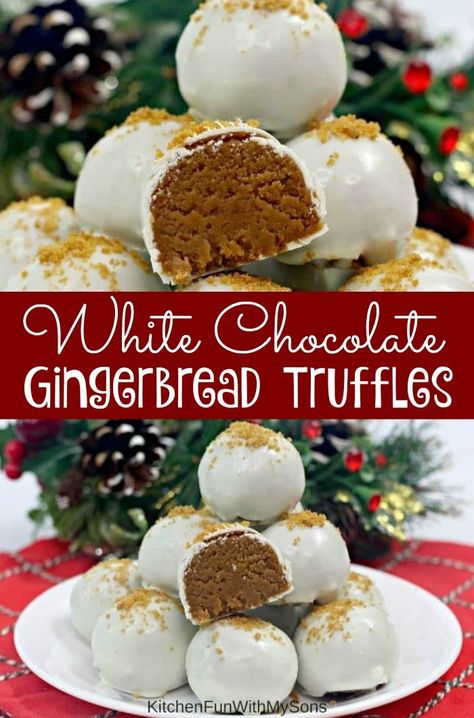 Gingerbread Truffles are an absolutely delicious and simple no bake recipe for Christmas! The combination of ginger snaps and white chocolate bring a decadent but simple treat you will love for the holiday season. #yummy #food #recipes #chirstmas #truffles Gingerbread Truffles, Truffle Recipe Christmas, Holiday Truffles, Holiday Party Desserts, Gingerbread Fudge, Chocolate Gingerbread, Christmas Truffles, No Bake Recipe, Dessert Truffles