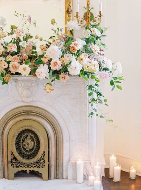 Mantel Flowers, Wedding Mantle, Indigo Floral, Wedding Flowers Summer, Floral Arrangements Wedding, Wedding Show, Table Arrangements, Fireplace Mantels, Summer Flowers