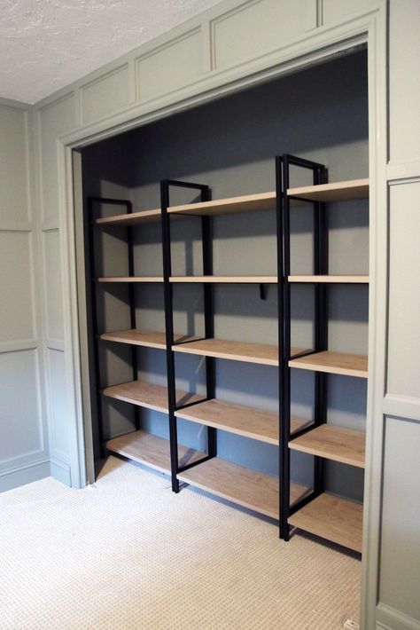 Bedroom Closet Shelves, Closet Bookshelves, Spare Bedroom Closets, Storage Closet Shelving, Home Office Closet, Bedroom Closet Storage, Ikea Closet, Closet Office, Home Office Storage