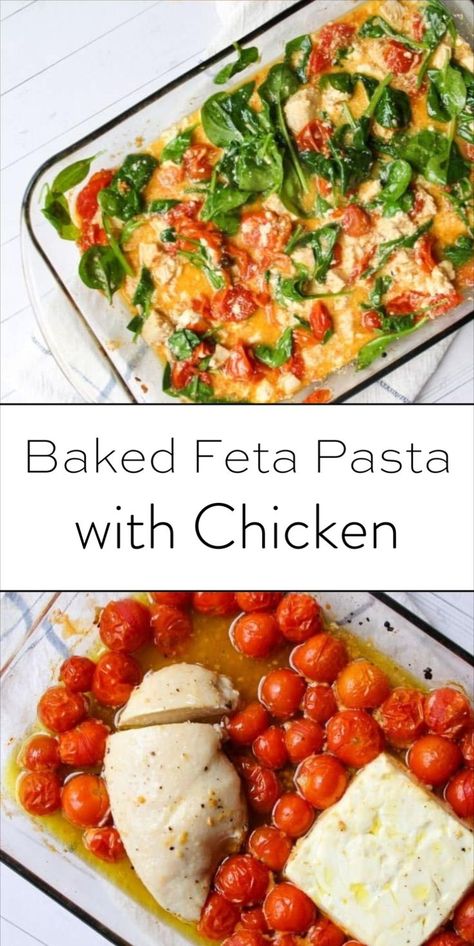 This baked feta pasta is the best comfort meal, made with cherry tomatoes, with chicken, and fresh spinach. Inspired by the TikTok feta pasta trend, it’s a healthy feta pasta option for easy healthy week night dinners. Try this viral feta and tomato pasta twist with chicken feta pasta for added protein!