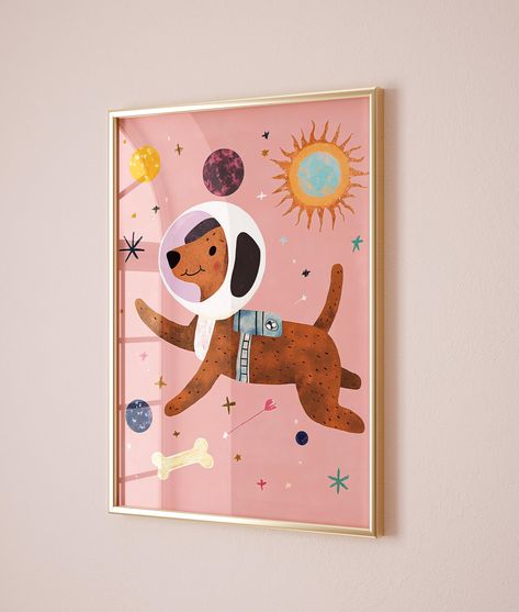 This space dog print adds a playful and imaginative vibe to your child's room. Perfect for space lovers and animal enthusiasts  Features: *High-Resolution Digital Download - Sizes included: A4, 5x7", 16x20", 18x24", 11x14", 24x36" *Perfect for nursery wall art, kids room decor, or playroom wall art *Easy to print at home or a professional print shop How to Use: 1.Purchase and download the digital file. 2.Print at home, online, or at a local print shop. 3.Frame and display to bring a playful touc Animal Themed Toddler Room, Pop Art Nursery, Artwork For Kids Room, Chalkboard Wall Kids Room, Kids Room Theme Ideas, Dog Bedroom Ideas Small Spaces, Fun Kids Room Ideas, Toddler Space Room, Gender Neutral Playroom