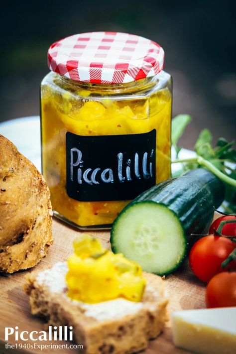 Piccalilli – Recipe No. 185 – The 1940's Experiment Sweet Mustard Pickles Recipe, Mustard Pickle Recipe, Piccalilli Recipes, Branston Pickle, Home Canning Recipes, Mustard Pickles, Relish Recipes, Homemade Pickles, Cucumber Recipes