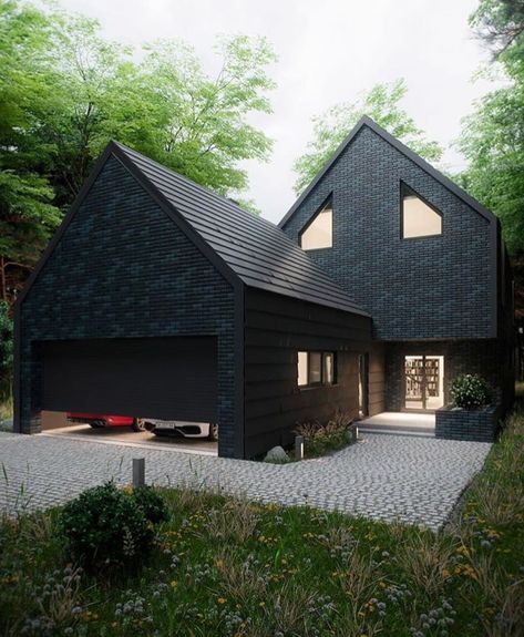 Random Inspiration 314 - UltraLinx Black Brick, Brick House, Driveway, Black House, A Black, Trees, Exterior, On Instagram, Black