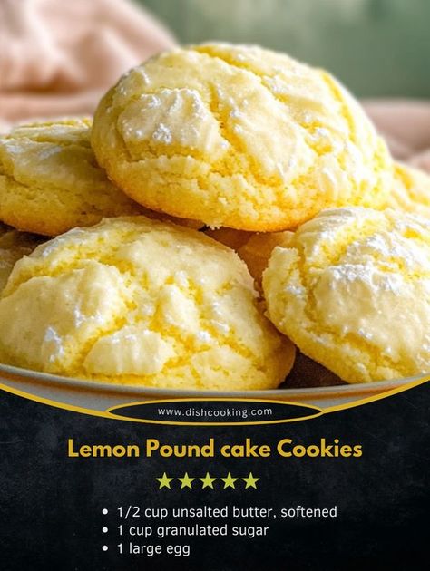 Lemon Pound Cake Cookies, Lemon Pudding Cookies, Pound Cake Cookies, Cookies Soft, Cake Mix Cookie Recipes, Cooking Easy, Lemon Glaze, Lemon Pound Cake, Simply Irresistible