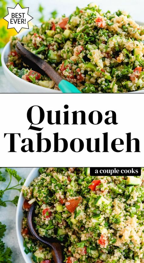 Quinoa tabbouleh is always a hit, starring lemon and fresh herbs! This spin on the classic Middle Eastern salad is an easy healthy side dish. #quinoa #tabbouleh #quinoatabbouleh #quinoatabouli #tabouli #greek #lebanese #healthy #easy #quinoarecipe Quinoa Tabouli, Tabouli Recipe, Easy Healthy Side Dishes, Tabbouleh Recipe, Quinoa Tabbouleh, Easy Quinoa, Tabbouleh Salad, Vegetarian Cookbook, Mediterranean Diet Recipes