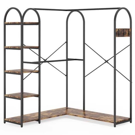 Heavy Duty L Shape Clothes Rack,Freestanding Corner Closet Organizer,Large Garment Rack with Storage Shelves and Hanging Rods - Bed Bath & Beyond - 36110896 Corner Closet Organizer, Standing Closet, Corner Closet, Hanging Wardrobe, Free Standing Closet, Closet Rack, Closet Organizing Systems, Garment Rack, Large Shelves