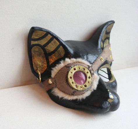 Steampunk Arm, Anubis Mask, Paper Mache Mask, Steampunk Ideas, Steampunk Cat, Steampunk Mask, Steampunk Goggles, Egyptian Cat, Candy Skulls