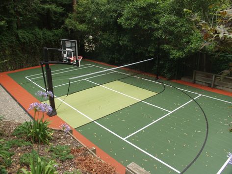 Backyard Sport Court, Volleyball Court Backyard, Backyard Basketball Court, Tennis Court Backyard, Outdoor Sports Court, Backyard Court, Home Basketball Court, Basketball Court Backyard, Backyard Sports