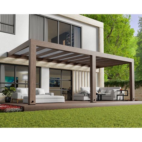 Wood Patio Cover, Wall Mounted Pergola, Pool Cabanas, Covered Patio Design, Covered Walkway, Indoor Outdoor Kitchen, Wooden Patios, Outdoor Patio Designs, Wood Pergola