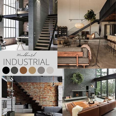 Industrial Moodboard Interior Design, Medieval Interior, Office Reception Design, Staff Lounge, Warehouse Design, Modern Color Schemes, Industrial Warehouse, Architecture Design Sketch, Industrial Interior Design