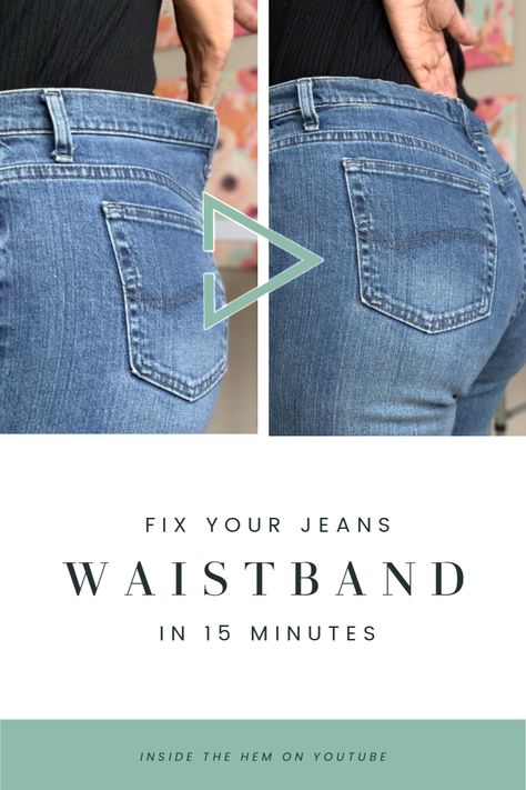 Adjusting Waist On Jeans, Waist Too Big On Pants, How To Take In Jeans That Are Too Big, Jeans To Big In Waist, Alter Jeans Waistband, Jeans Too Big In Waist Hacks, How To Alter Jeans That Are Too Big, Tailor Jeans Waist, Altering Jeans Waistband Smaller