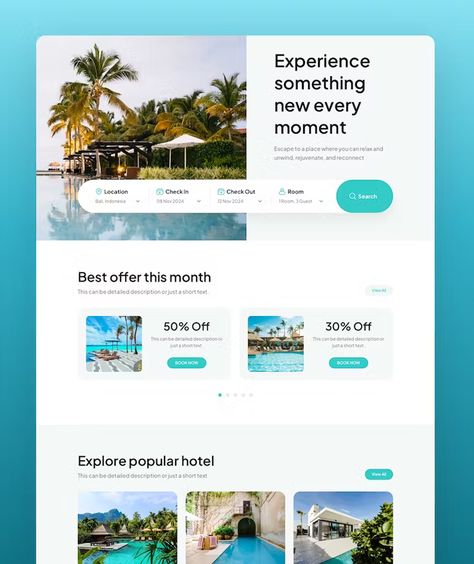 Hotel Landing Page, Hotel Website Design Inspiration, Booking Website Design, Booking Site Design, Tour Website, Travel Landing Page, Hotel Website Design, Hotel Booking App, Hotel Booking Website