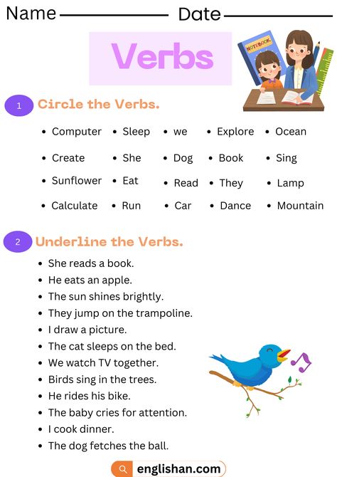 Verbs Worksheets in English - Circle the Verbs English Grammar Class 1, Grammer English Worksheet, Verbs Grade 1 Worksheet, Verb In English, Verbs Worksheet Class 4, English Verbs Worksheets, Verbs Grade 2, Verb 1 Verb 2 Verb 3, Verbs For Grade 1