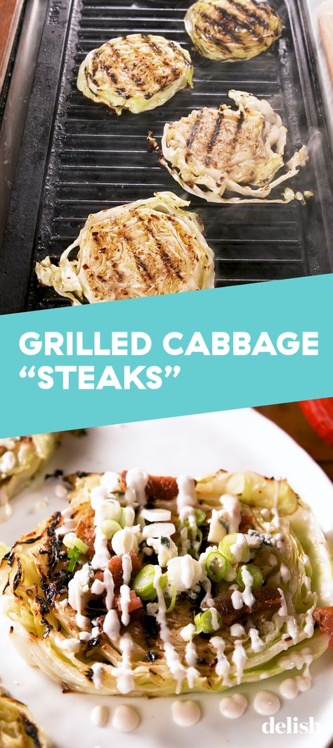 Grilled Cabbage Steaks are so good, you'll forget they're low carb. Get the recipe at Delish.com. #recipe #easy #easyrecipes #delish #cabbage #grill #grilling #bacon #cheese #lowcarb #lowcarbdiet #lowcarbrecipes Grilled Cabbage Steaks, Cabbage Steaks Recipe, Grilled Cabbage, Cabbage Steaks, Grilled Steak Recipes, Keto Foods, Cabbage Recipes, On The Grill, Bacon Cheese