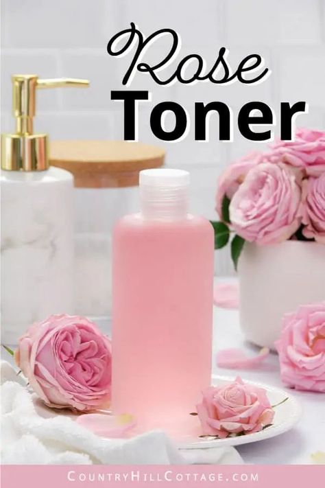 See how to make a simple soothing DIY rose water toner and learn the benefits for skin of rose toner. The easy homemade facial toner is made with natural ingredients, without witch hazel, apple cider vinegar (acv) or essential oils. The best fresh face toner is a great for natural skin care. The DIY face tonic is astringent and provides deep hydration. The toner is good for sensitive, dry, oily, combination, mature and normal skin. Inc tips for how to use and packaging. | CountryHillCottage.com Diy Rose Water Toner, Salicylic Acid Benefits, Homemade Rose Water, Rose Water Diy, Diy Canning, Diy Toner, Homemade Facial, Rose Toner, Rose Hydrosol