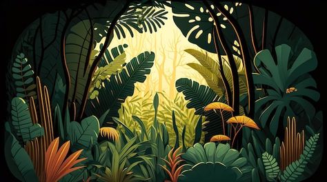 African Rainforest, Forest Cartoon, Jungle Photography, African Jungle, Selfie Wall, Jungle Tree, Forest Drawing, Amazon Forest, Jungle Illustration