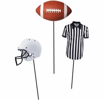 Football DIY Centerpieces Sticks 18 ct Sports Themed Centerpieces, Football Centerpiece, Football Centerpieces, Football Party Games, Referee Shirts, Football Banquet, Football Party Supplies, Black And White Football, Football Banner