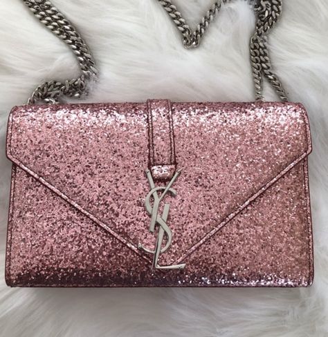 Pink glitter YSL bag Pink Ysl Bag, Pink Ysl, Style Names, Handbag Styles, Backpack Luxury, Prom Bag, Dream Things, Rose Bag, Glitter Bag