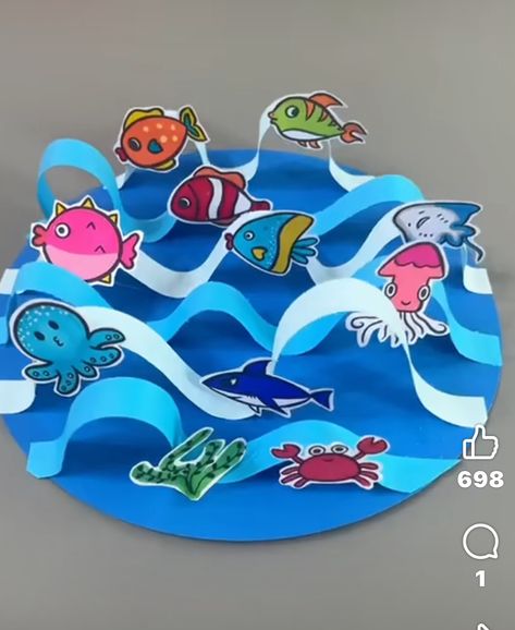 Aquatic Animals Craft, Sea Animal Activity, Under The Sea Activities, Sensory Activities For Preschoolers, Ocean Kids, Recycled Crafts Kids, Preschool Art Activities, Diy Crafts For Kids Easy, Paper Butterfly