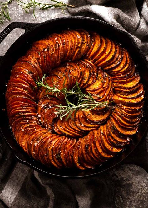 Sweet Potato And Potato Gratin, Sweet Potato Tian, Airfryer Sweet Potato Recipes, Roasted Sweet Potato Slices, Sweet Potato Bake, Scalloped Sweet Potatoes, Sweet Potato Side Dish, Sweet Potato Sides, Layered Potato