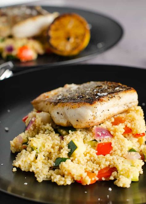 hake with lemon couscous | lost in food Hake Recipes, Lemon Couscous, Baked Seafood, Couscous Healthy, Pan Fried Fish, Easy Fish Recipes, Couscous Recipes, Delivery Company, Recipes For Dinner