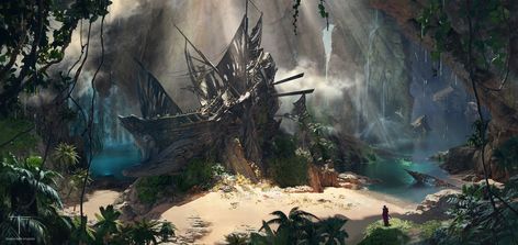 ArtStation - Pirate Cove Shipwreck Cove, Pirate Cove, Fantasy Locations, Pirates Cove, Jungle Art, Treasure Planet, Concept Artist, Shipwreck, Ancient Cultures