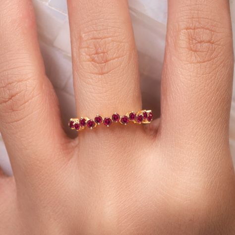 Gold Unique Engagement Ring, Ruby Eternity Band, 18k Gold Engagement Ring, Rubin Ring, Engagement Ring Dainty, Dainty Wedding Band, Dainty Wedding, July Birthstone Ring, Gold Rings Stackable