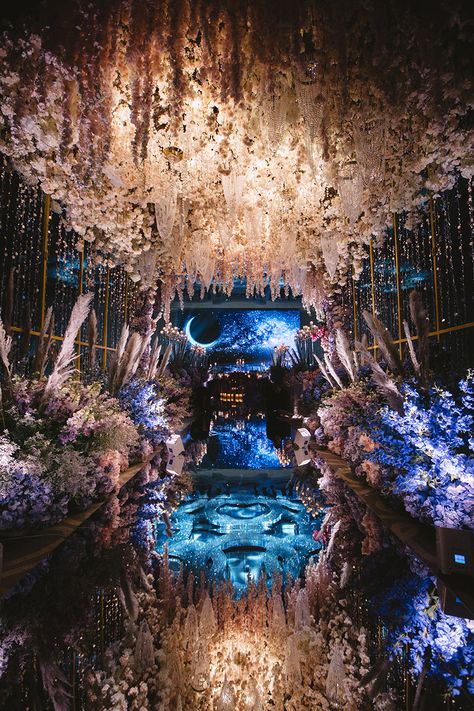 Ballroom Wedding Reception, Opulent Wedding, Starry Night Wedding, Hotel Ballroom, Aisle Flowers, Luxury Wedding Decor, Kuala Lumpur Malaysia, Ballroom Wedding, Starry Night Sky