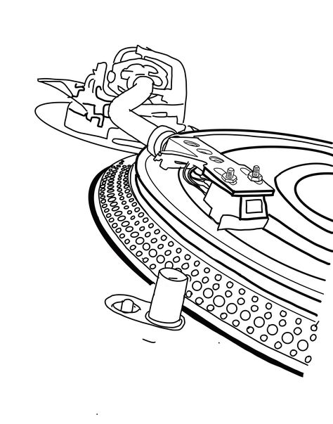 Dj Turntable Tattoo, Dj Turntables Art, Dj Set Illustration, Disco Tattoo, Record Player Tattoo, Turntables Art, Dj Tattoo, Daniel Tattoo, Tattoo Outline Drawing