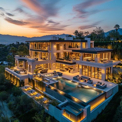 Modern Hillside Mansion, Dream House Pictures, Starbucks Background, Big Modern Houses, Dream House Mansions, Big Mansions, Mansion Exterior, Luxury Houses Mansions, Dream Life House