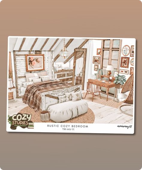 Sims 4 Bedroom CC: Rustic Cozy Bedroom CC by Moniamay72 Sims 4 Country Bedroom Cc, Sims 4 Bedroom Decor Cc, Sims 4 Rustic Cc, Sims Room Cc, Rustic Cozy Bedroom, Ts4 Decor Cc, Sims 4 Bedroom Cc, Sims Decor, Gaming Bedroom