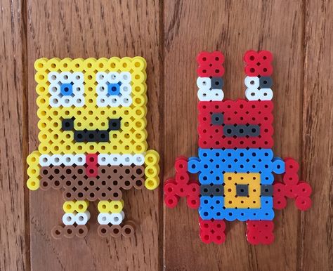 SpongeBob and Mr. Krabs Perler Beads Perler Beads Ideas Spongebob, Spongebob Melty Beads, Hama Beads Spongebob, Sponge Bob Perler Beads, Spongebob Perler Bead Patterns, Spongebob Perler Beads, Perler Bead Patterns Easy, Spongebob Perler, Hamma Beads Ideas