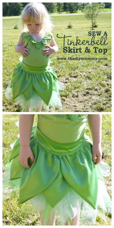 Diy Tinkerbell Costume, Diy Halloween Costumes For Girls, Karneval Diy, Tinkerbell Costume, Robe Diy, Diy Mommy, Tinker Bell Costume, Skirt Inspiration, Diy Costumes Kids