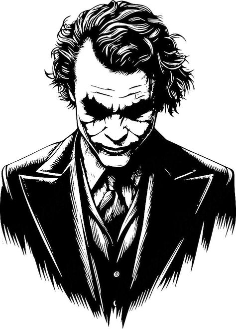 Batman Joker Drawing, Joker Stencil Art, Heath Ledger Joker Drawing, The Joker Drawing, Joker Black And White, Joker Stencil, Dc Comics Characters Heroes, Joker Art Drawing, Joker Design