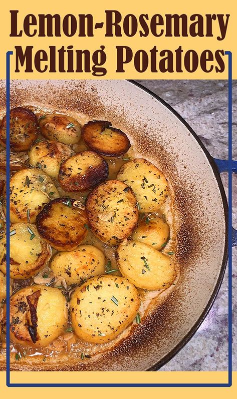 Steak And Spinach, Melting Potatoes, Potato Side Dish, Pan Seared Steak, Lemon Potatoes, Lemon Rosemary, Seared Steak, Potato Sides, Potato Side Dishes