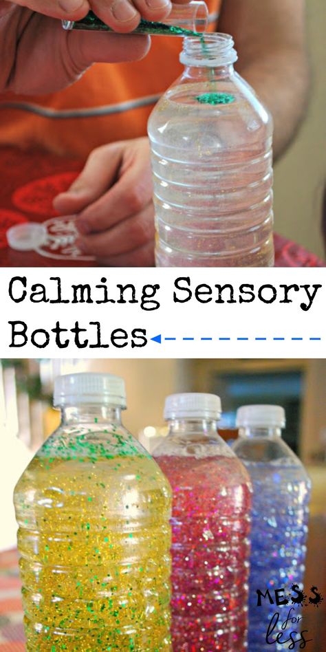 Use these calming bottles to help kids recover from a tantrum. They are so relaxing to watch and super easy to make. #calmingbottles #calmdownjar #sensorybottles Calm Sensory Bottles, Mindfulness Jar, Diy Sensory Bottles, Sensory Bottles Preschool, Glitter Sensory Bottles, Calming Bottle, Calming Jar, Calm Down Jar, Calm Down Bottle