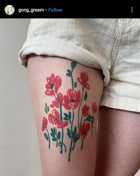 Flowers Leg Tattoo, Crayon Flower, Poppies Tattoo, Sick Tattoo, Beautiful Flower Tattoos, Fresh Tattoo, Sunflower Tattoos, Shoulder Tattoos For Women, Leg Tattoo