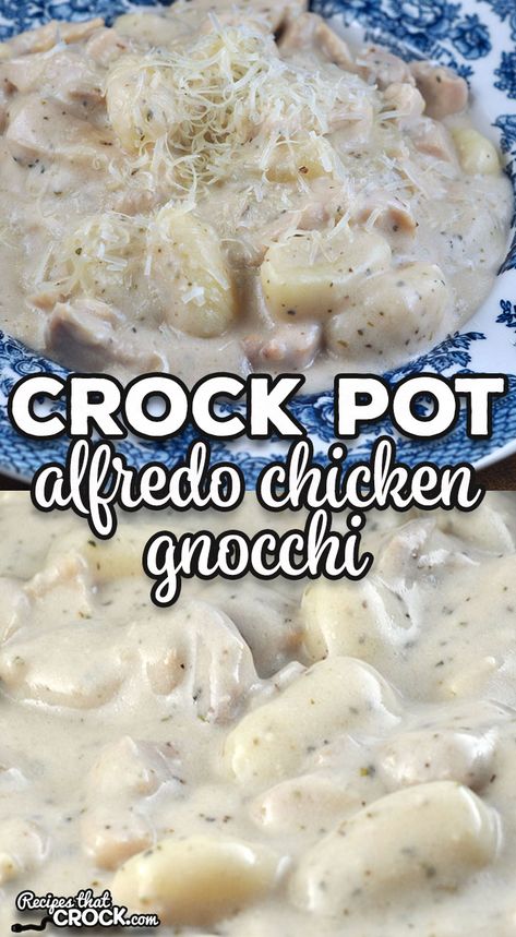 This simple Crock Pot Alfredo Chicken Gnocchi recipe is a snap to make and a great comfort food meal you and our loved ones will enjoy! Crock Pot Alfredo, Gnocci Meals Easy, Sherry Recipes, Crockpot Chicken Alfredo, Bbq Chicken Pasta, Gnocchi Recipes Soup, Alfredo Chicken, Gnocchi Dishes, How To Cook Gnocchi