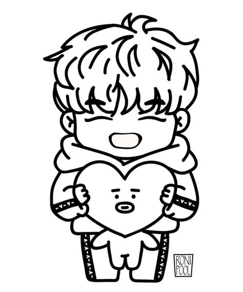 Tata and Kim Taehyung coloring page Bts Coloring Pages, Chibi Coloring Pages, Kpop Drawings, Cartoon Coloring Pages, Outline Art, Chibi Drawings, Bts Drawings, Cute Coloring Pages, Cute Easy Drawings