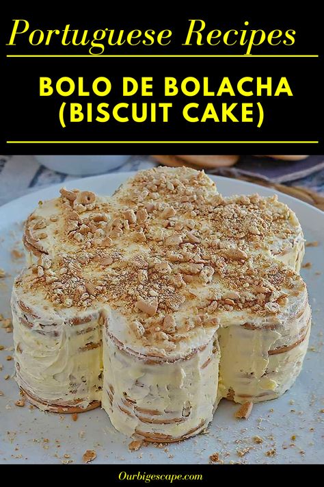 Cake Types Different, Fridge Biscuits Recipes, Portuguese Maria Cookie Dessert, Portuguese Almond Cake, Maria Cookie Cake, Maria Biscuit Dessert, Portuguese Dessert Recipes Portugal, Portuguese Cake Recipes, Biscuits Cake Recipe