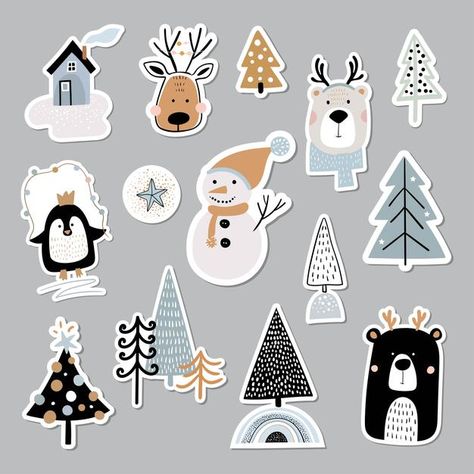 Winter Stickers, Christmas Graphic Design, Xmas Sticker, Stickers Collection, Graphic Design Cards, Pattern Coloring Pages, Vector Christmas, Christmas Graphics, For Scrapbook