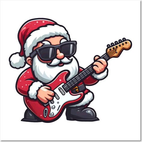 Electric Guitar Drawing, Christmas Pictures To Draw, Christmas Guitar, Playing Electric Guitar, Electric Guitar Art, Christian Christmas Decorations, Icon Pictures, Santa Paintings, Christmas Posters