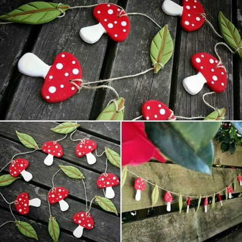 Frog And Mushroom Party Decorations, Mushroom Second Birthday, Mushroom Birthday Decorations, Mushroom Forest Party, Fairy Mushroom Birthday Party, Mushroom Classroom Decor, Mushroom Party Theme, Mushroom Birthday Party Ideas, Mushroom Garland Diy